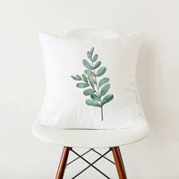 HKM-353555 Green Botanical Print White Pillowcase, 45cm x 45cm Polyester Cushion Cover with Zipper, Soft Touch for Home Decor
