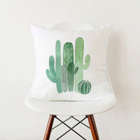 HKM-353555 Green Botanical Print White Pillowcase, 45cm x 45cm Polyester Cushion Cover with Zipper, Soft Touch for Home Decor