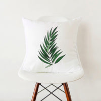 HKM-353555 Green Botanical Print White Pillowcase, 45cm x 45cm Polyester Cushion Cover with Zipper, Soft Touch for Home Decor