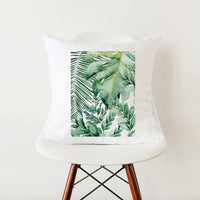 HKM-353555 Green Botanical Print White Pillowcase, 45cm x 45cm Polyester Cushion Cover with Zipper, Soft Touch for Home Decor