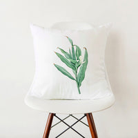 HKM-353555 Green Botanical Print White Pillowcase, 45cm x 45cm Polyester Cushion Cover with Zipper, Soft Touch for Home Decor