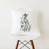 HKM-353555 Green Botanical Print White Pillowcase, 45cm x 45cm Polyester Cushion Cover with Zipper, Soft Touch for Home Decor