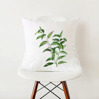 HKM-353555 Green Botanical Print White Pillowcase, 45cm x 45cm Polyester Cushion Cover with Zipper, Soft Touch for Home Decor