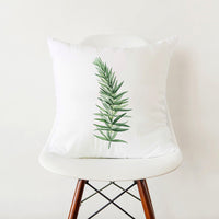 HKM-353555 Green Botanical Print White Pillowcase, 45cm x 45cm Polyester Cushion Cover with Zipper, Soft Touch for Home Decor