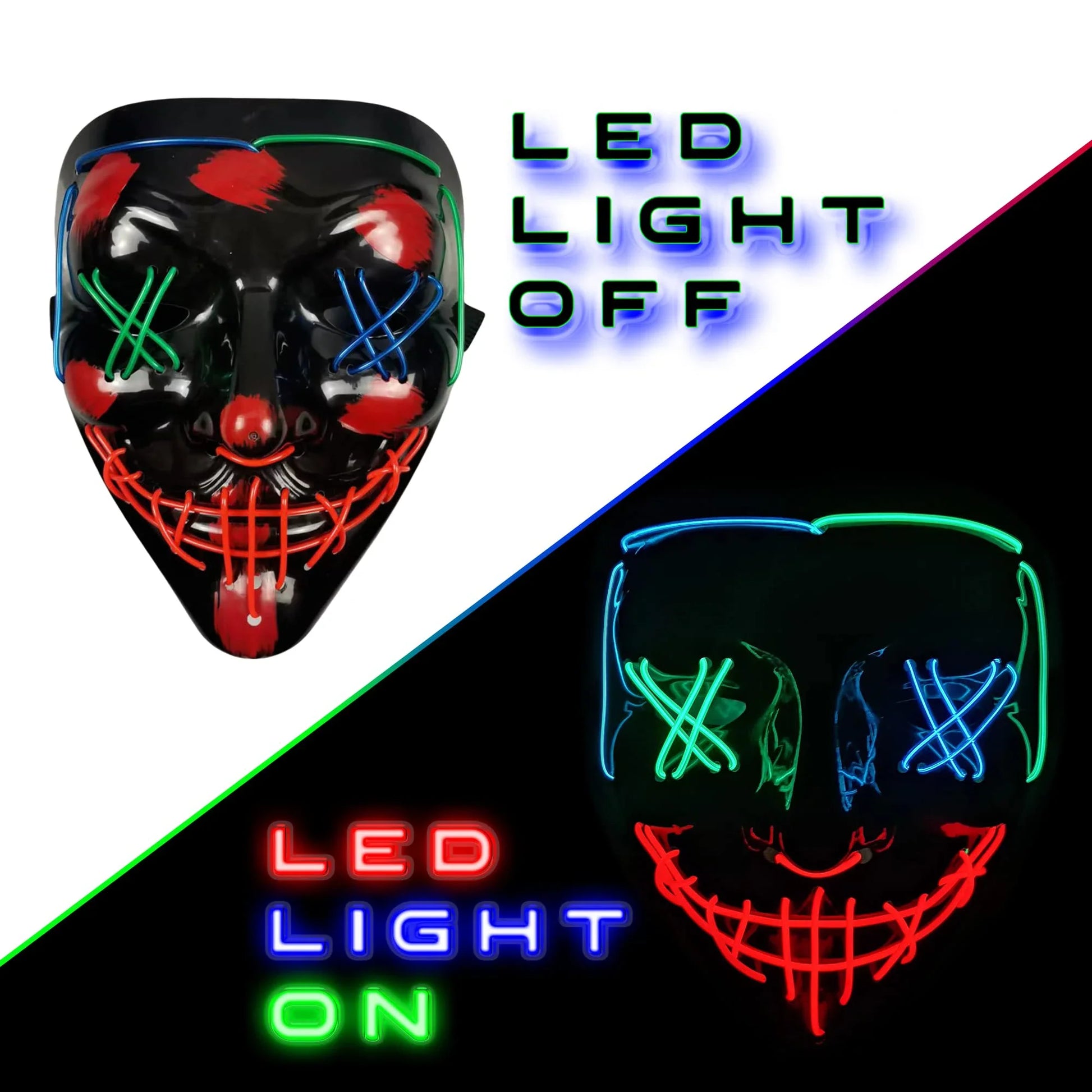 HKM-354067 Colorful LED Glow EL Wire Masks for Halloween Parties and Cosplay Events