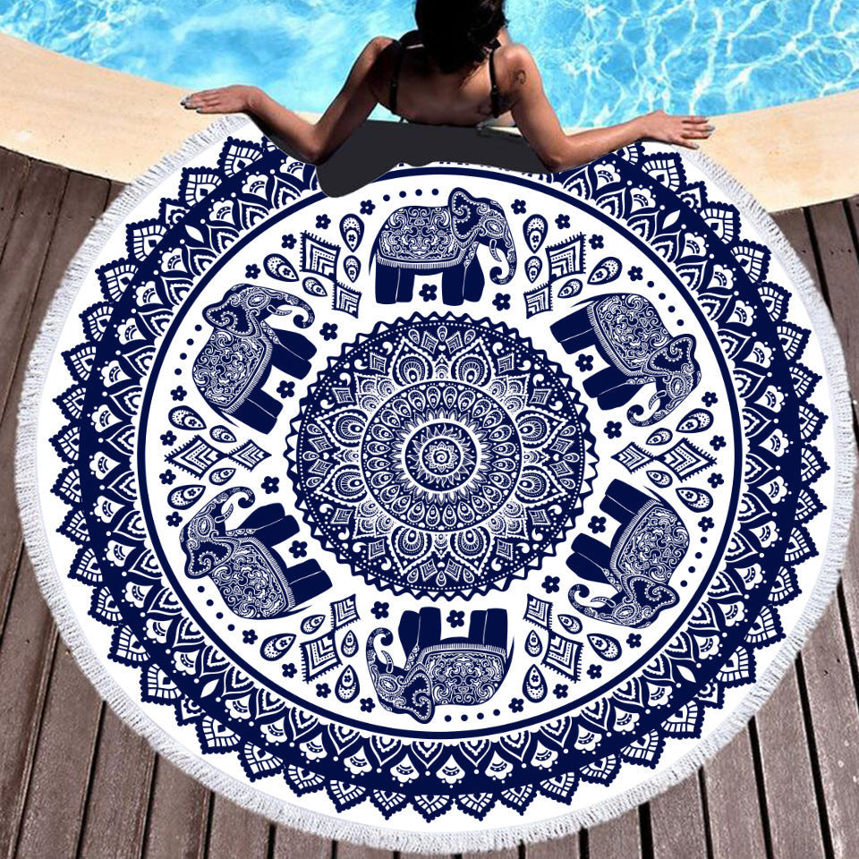 HKM-354067 Colorful Tie-Dye Microfiber Round Beach Towel - 150x150cm, Ultra-Soft Superfine Fiber, Lightweight Design