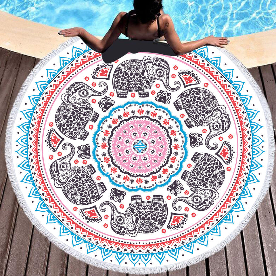 HKM-354067 Colorful Tie-Dye Microfiber Round Beach Towel - 150x150cm, Ultra-Soft Superfine Fiber, Lightweight Design
