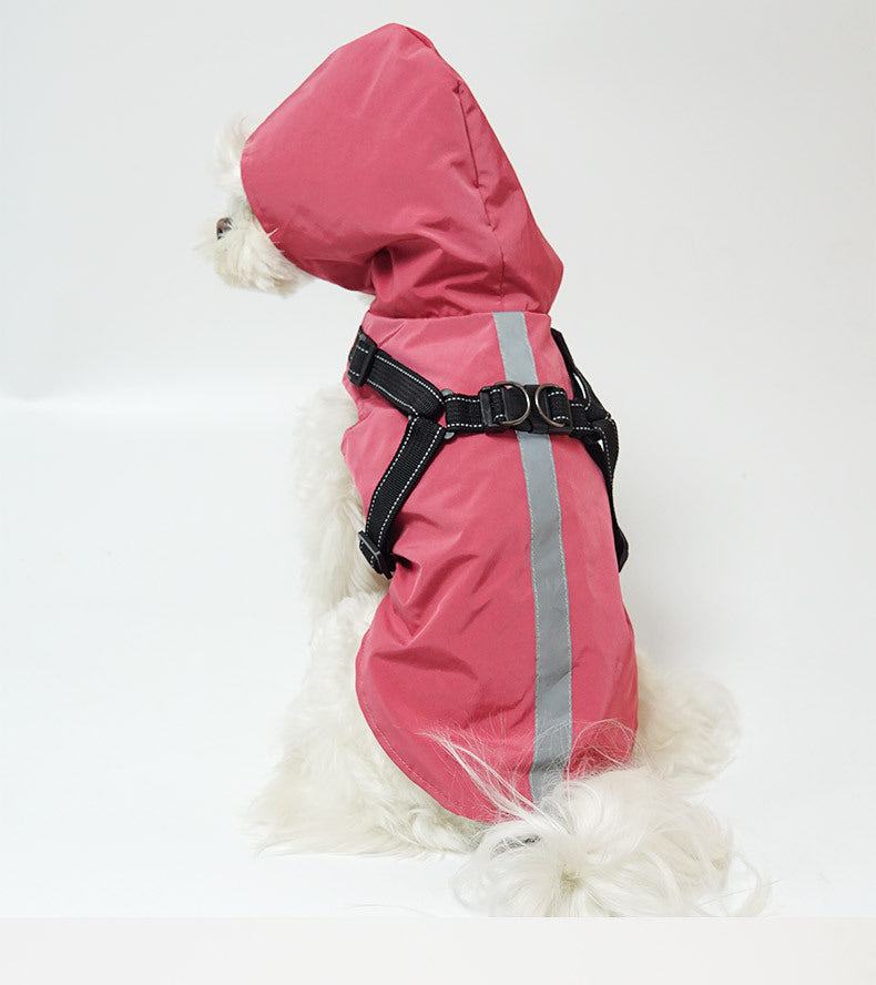 HKM-354259 Reflective Pet Raincoat Poncho for Large Dogs - Casual Polyester Suits in Gray, Green, and Rose Red