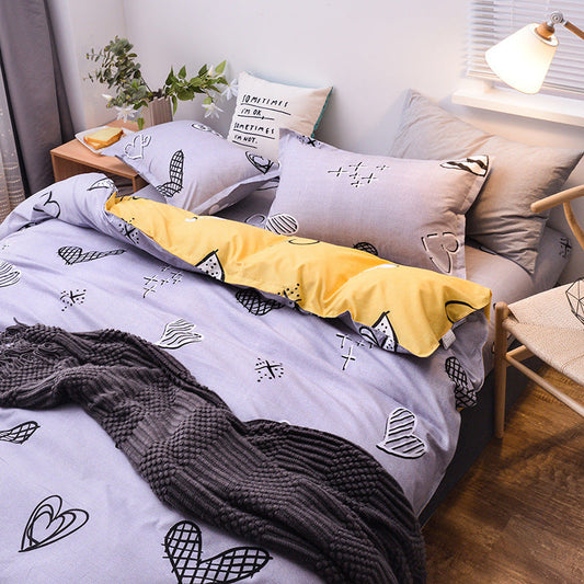 HKM-354323 Four-Piece Dormitory Bedding Set - Soft Polyester Quilt Cover, Sheet, and Pillowcases in Various Styles