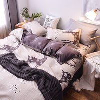 HKM-354323 Four-Piece Dormitory Bedding Set - Soft Polyester Quilt Cover, Sheet, and Pillowcases in Various Styles