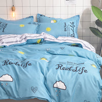 HKM-354323 Four-Piece Dormitory Bedding Set - Soft Polyester Quilt Cover, Sheet, and Pillowcases in Various Styles
