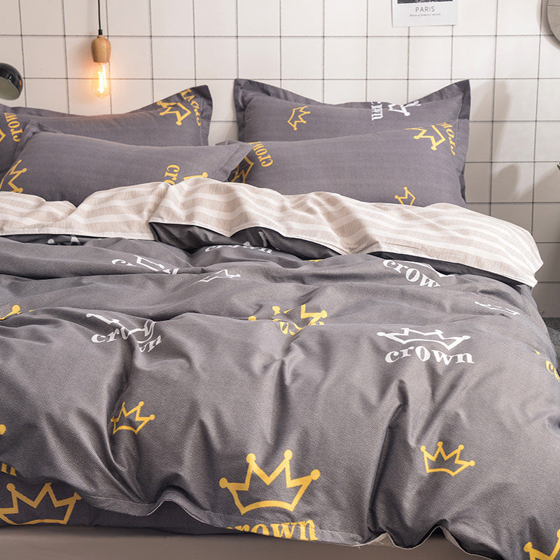 HKM-354323 Four-Piece Dormitory Bedding Set - Soft Polyester Quilt Cover, Sheet, and Pillowcases in Various Styles