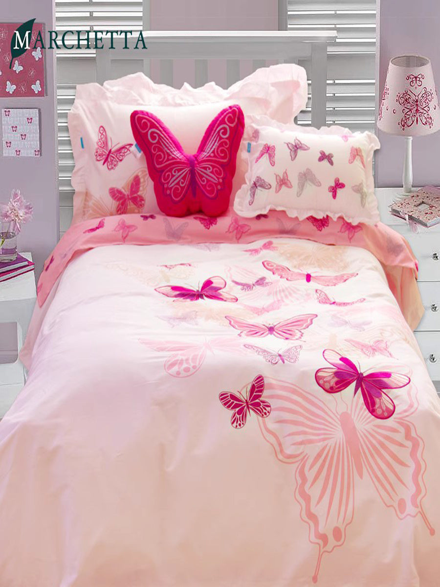 HKM-354643 Children's Princess Cartoon Wind Bedding Set - Cotton Quilt with Pillowcases in Pink & White
