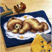 HKM-354643 Handwoven Cartoon Lazy Raccoon Wool Carpet - Simple Modern Design, 58x40cm & 50x35cm Sizes