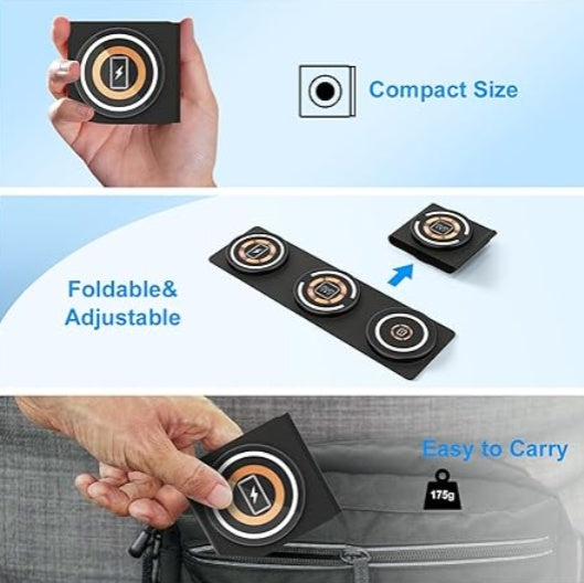 HKM-354899 3-In-1 Foldable Wireless Fast Charger for Smartphones, Smartwatches, and Earbuds, Lightweight Design with Safety Features