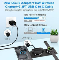 HKM-354899 3-In-1 Foldable Wireless Fast Charger for Smartphones, Smartwatches, and Earbuds, Lightweight Design with Safety Features