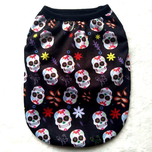 HKM-354899 Colorful Ghost Head and Skull Halloween Pet Vest in Various Sizes