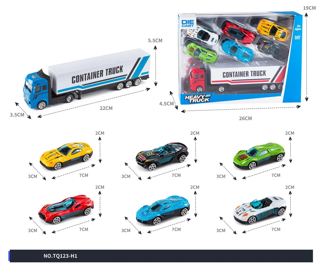 HKM-354899 Diecast Alloy Vehicle Set with 5 Cars and 1 Tractor Trailer for Pretend Play
