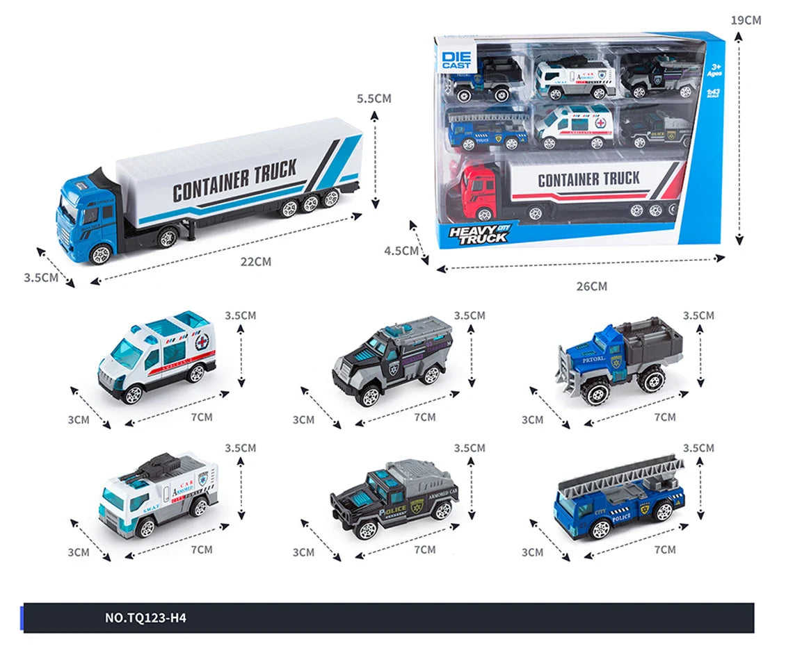 HKM-354899 Diecast Alloy Vehicle Set with 5 Cars and 1 Tractor Trailer for Pretend Play