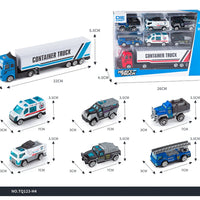HKM-354899 Diecast Alloy Vehicle Set with 5 Cars and 1 Tractor Trailer for Pretend Play