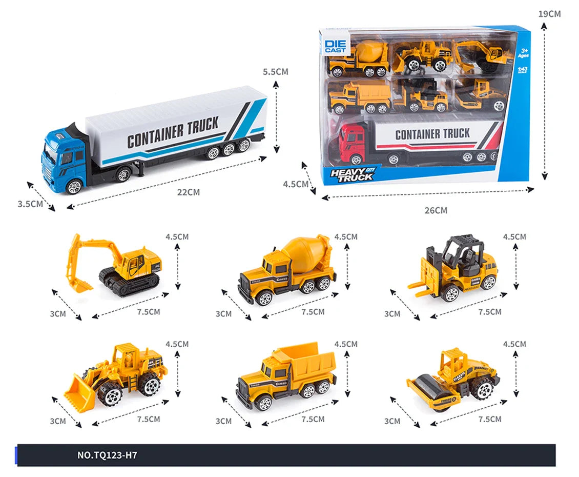 HKM-354899 Diecast Alloy Vehicle Set with 5 Cars and 1 Tractor Trailer for Pretend Play