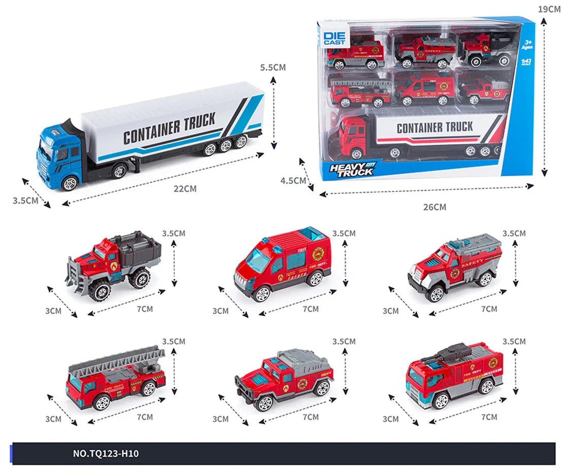 HKM-354899 Diecast Alloy Vehicle Set with 5 Cars and 1 Tractor Trailer for Pretend Play