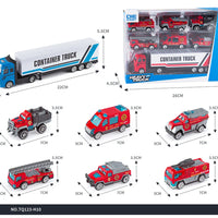 HKM-354899 Diecast Alloy Vehicle Set with 5 Cars and 1 Tractor Trailer for Pretend Play