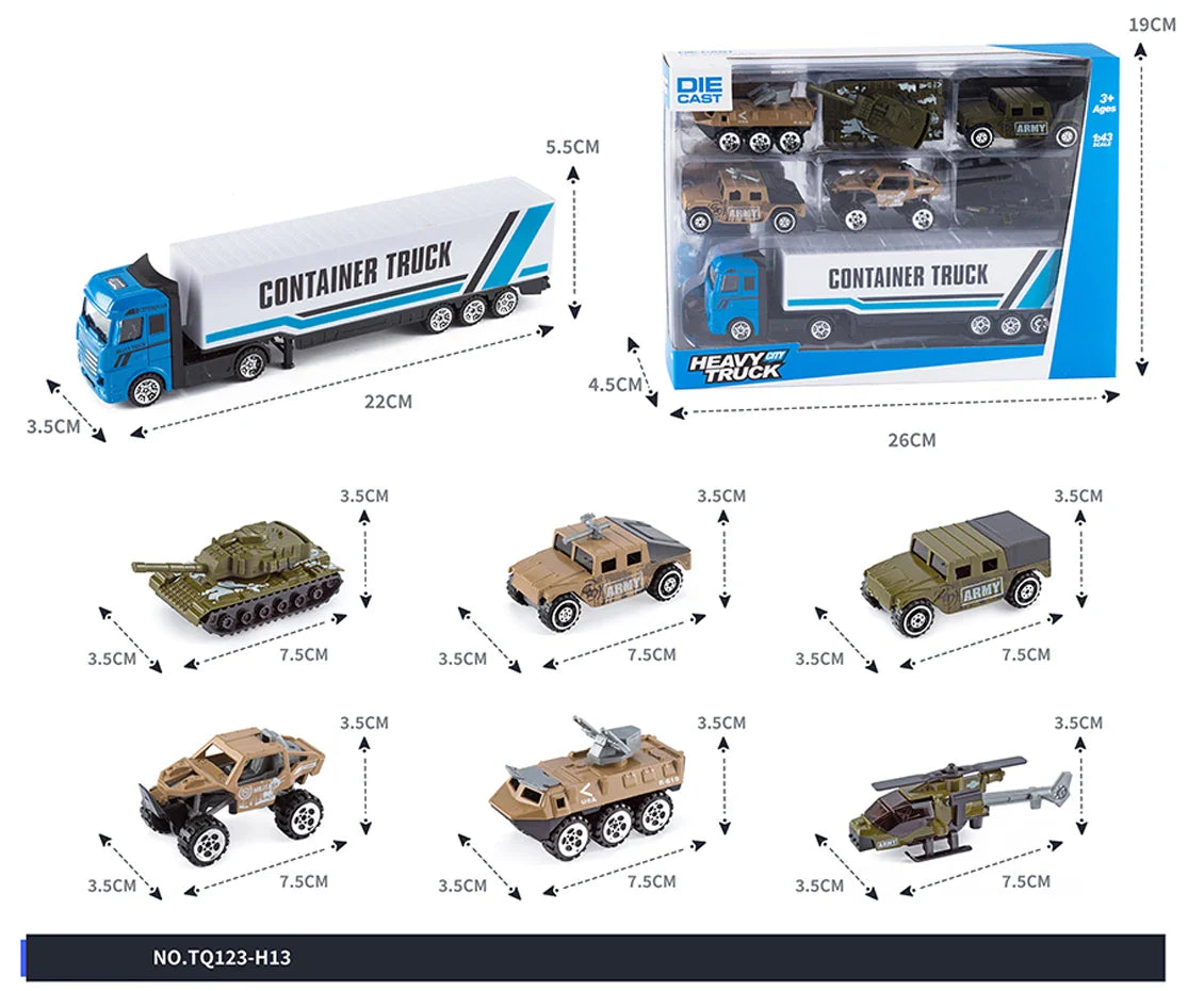 HKM-354899 Diecast Alloy Vehicle Set with 5 Cars and 1 Tractor Trailer for Pretend Play