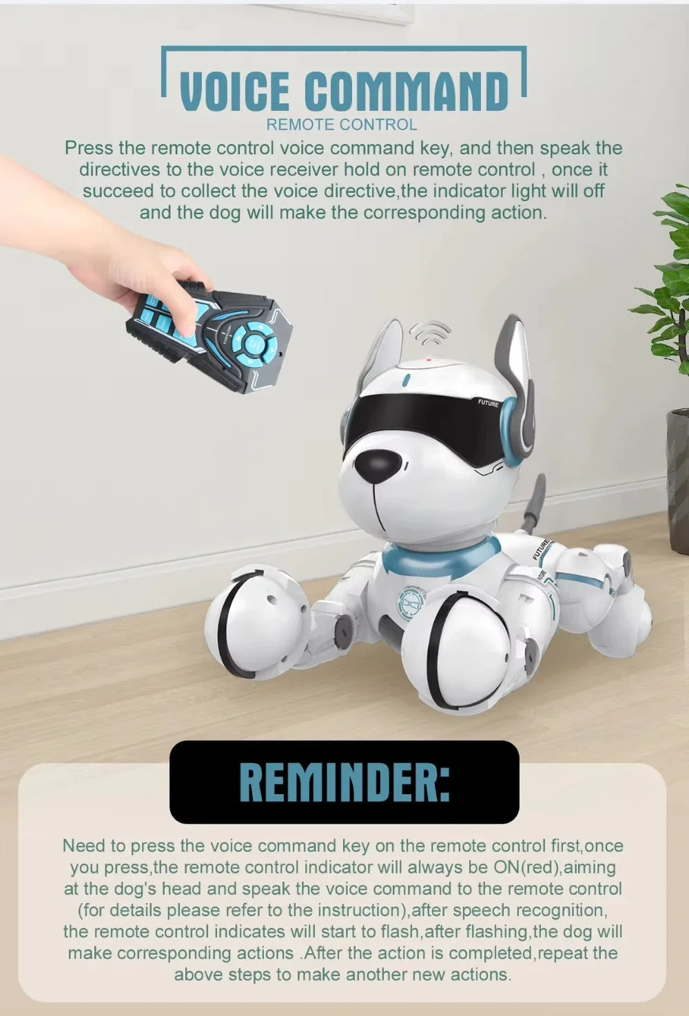 HKM-355219 Programmable Remote-Controlled Stunt Dog with Voice Imitation and Light & Sound Features for Kids