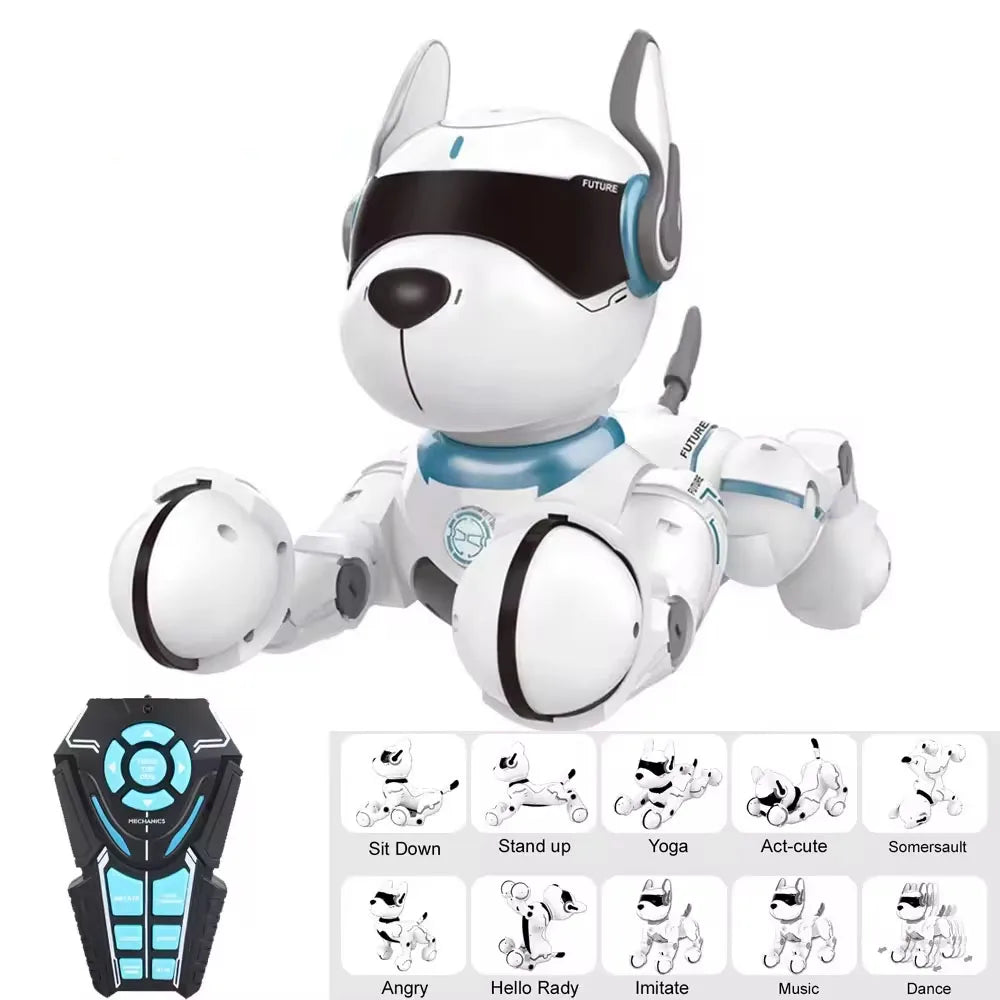 HKM-355219 Programmable Remote-Controlled Stunt Dog with Voice Imitation and Light & Sound Features for Kids