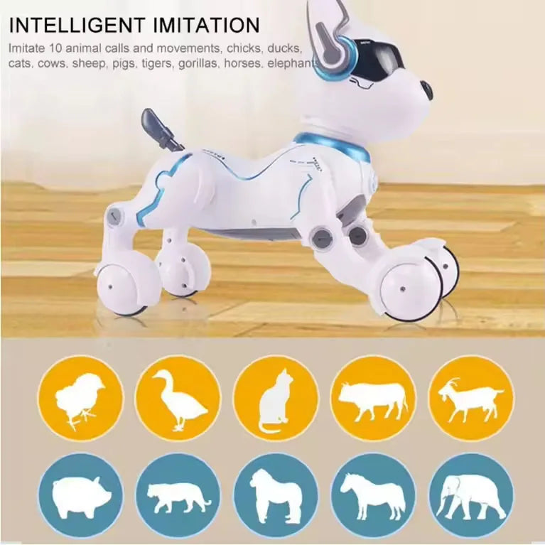 HKM-355219 Programmable Remote-Controlled Stunt Dog with Voice Imitation and Light & Sound Features for Kids