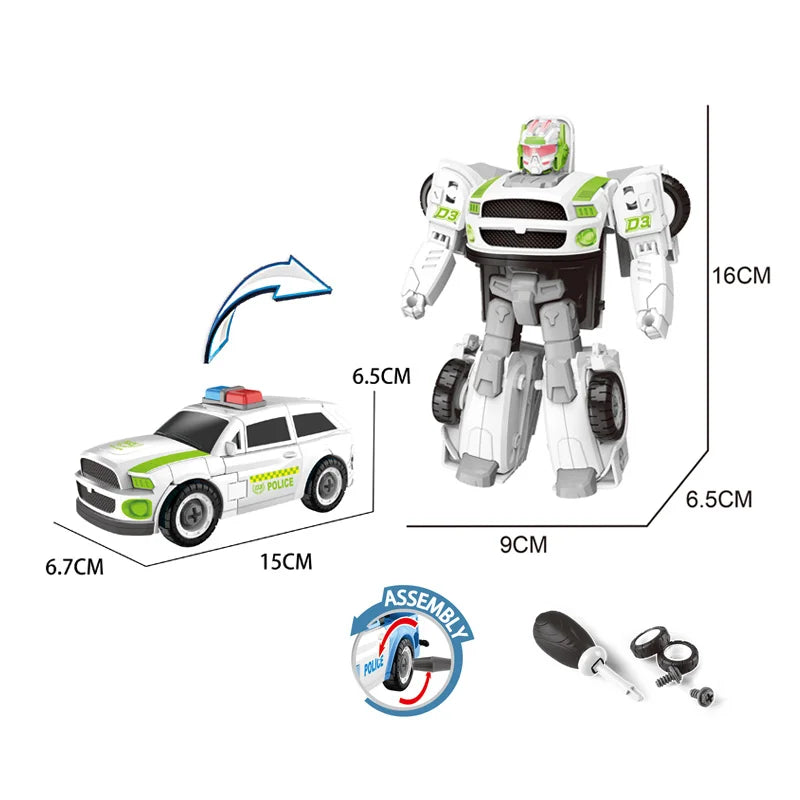 2-in-1 DIY Assembly Police Car Toy Robot - Transforming Building Blocks for Kids