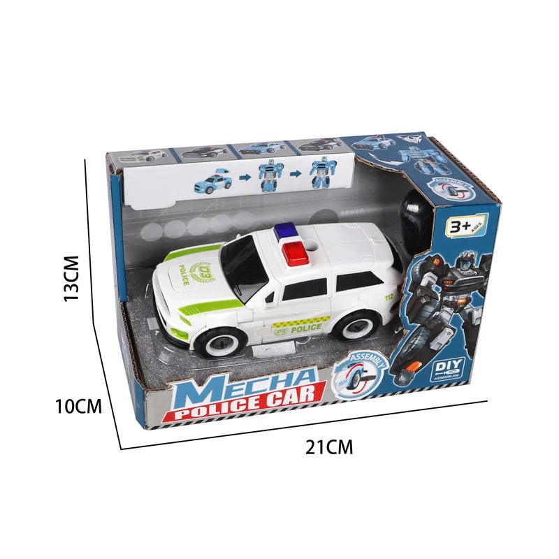 2-in-1 DIY Assembly Police Car Toy Robot - Transforming Building Blocks for Kids