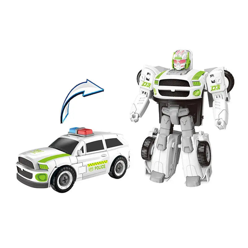 2-in-1 DIY Assembly Police Car Toy Robot - Transforming Building Blocks for Kids
