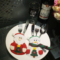 HKM-355411 Christmas-Themed Knife and Fork Set in Wool and Brushed Fabric - Elk, Snowman, Old Man Designs