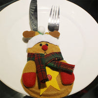 HKM-355411 Christmas-Themed Knife and Fork Set in Wool and Brushed Fabric - Elk, Snowman, Old Man Designs