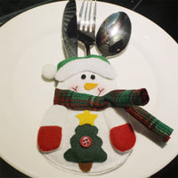 HKM-355411 Christmas-Themed Knife and Fork Set in Wool and Brushed Fabric - Elk, Snowman, Old Man Designs