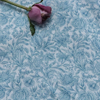 HKM-355475 Blue and White Floral Cotton Fabric for Children's Dresses, Long 1M x 1.45M