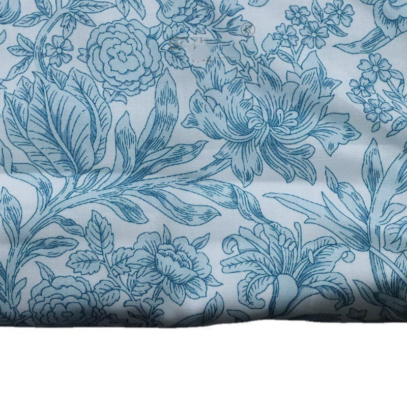 HKM-355475 Blue and White Floral Cotton Fabric for Children's Dresses, Long 1M x 1.45M