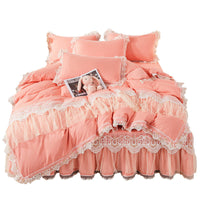 HKM-355475 Korean Style Princess Wind Lace Duvet Cover and Bed Skirt Set – Multiple Color Options Available