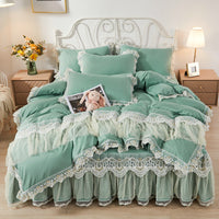 HKM-355475 Korean Style Princess Wind Lace Duvet Cover and Bed Skirt Set – Multiple Color Options Available