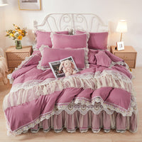 HKM-355475 Korean Style Princess Wind Lace Duvet Cover and Bed Skirt Set – Multiple Color Options Available