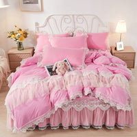 HKM-355475 Korean Style Princess Wind Lace Duvet Cover and Bed Skirt Set – Multiple Color Options Available