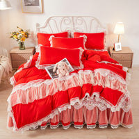 HKM-355475 Korean Style Princess Wind Lace Duvet Cover and Bed Skirt Set – Multiple Color Options Available