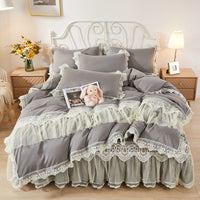 HKM-355475 Korean Style Princess Wind Lace Duvet Cover and Bed Skirt Set – Multiple Color Options Available