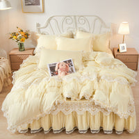 HKM-355475 Korean Style Princess Wind Lace Duvet Cover and Bed Skirt Set – Multiple Color Options Available
