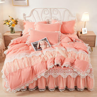 HKM-355475 Korean Style Princess Wind Lace Duvet Cover and Bed Skirt Set – Multiple Color Options Available