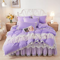 HKM-355475 Korean Style Princess Wind Lace Duvet Cover and Bed Skirt Set – Multiple Color Options Available