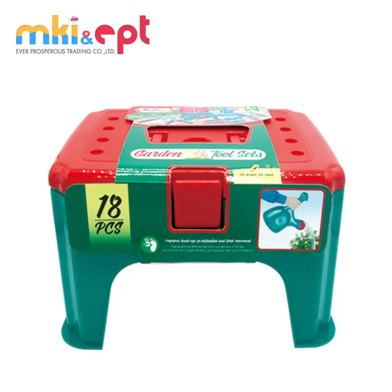 KTX-355475 Pretend Play Gardening Tool Set for Kids Ages 2-7, Plastic Garden Tools in Color Box