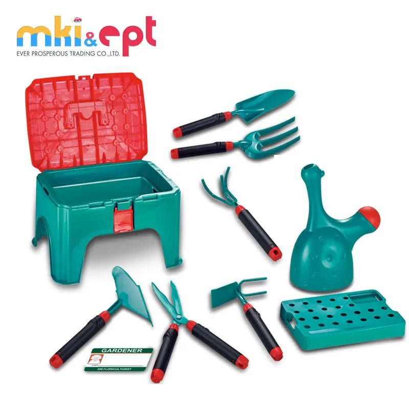 KTX-355475 Pretend Play Gardening Tool Set for Kids Ages 2-7, Plastic Garden Tools in Color Box